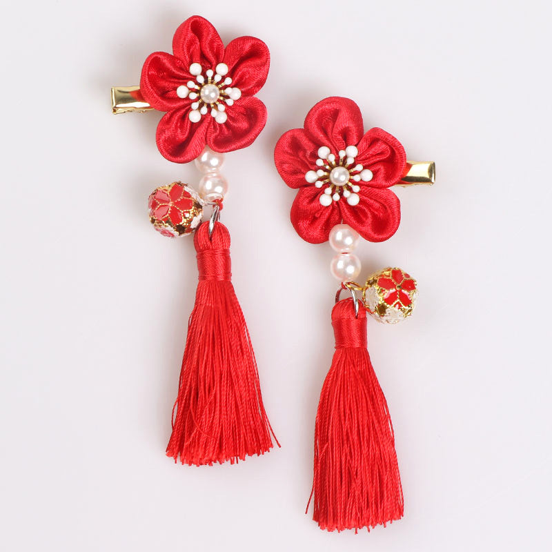 Ready Stock : Red Bloom Hairclips (Pair)