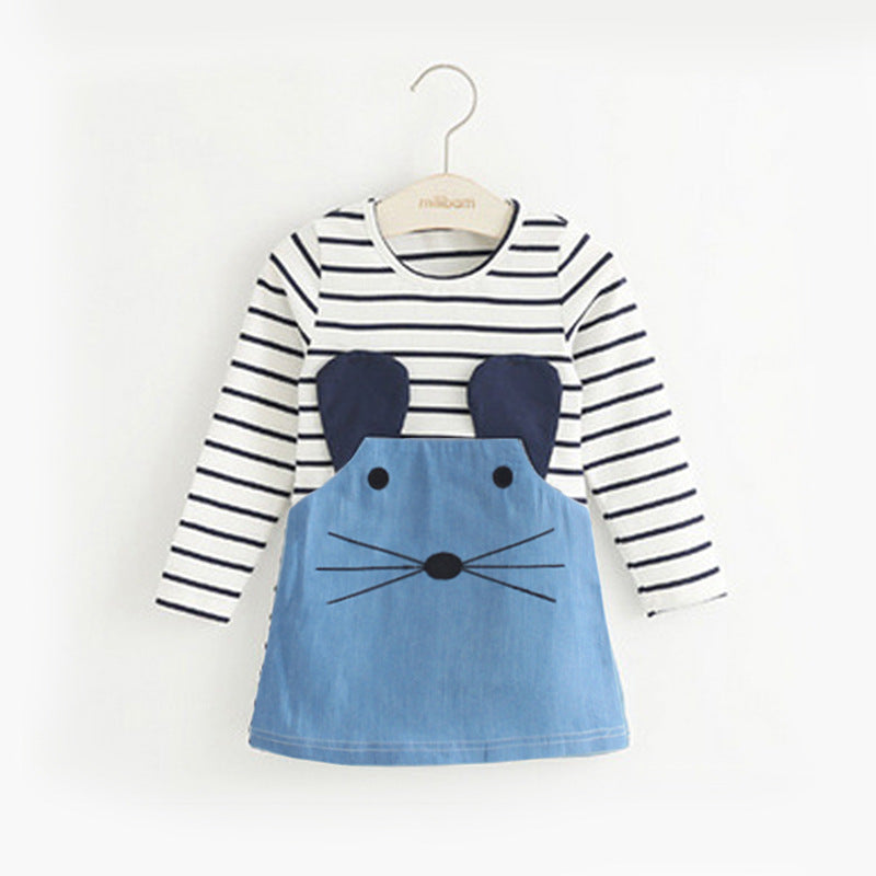 Ready Stock : Little Mice Stripe Dress (Long Sleeves)