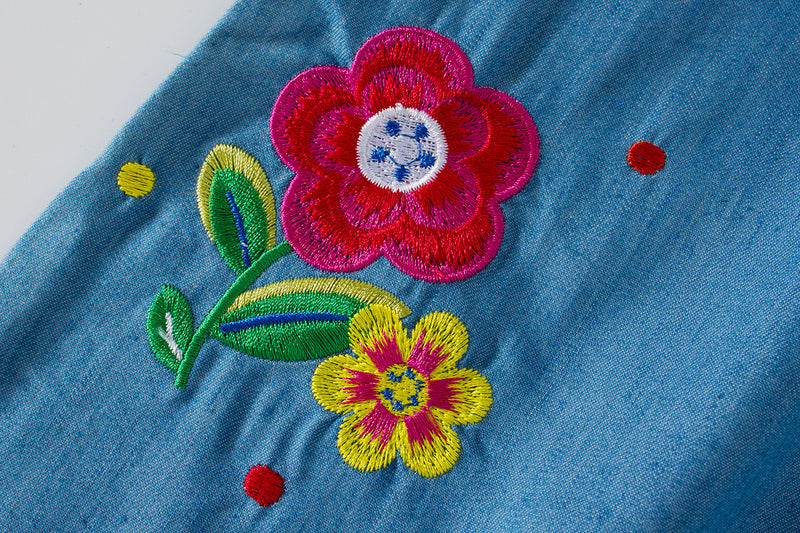 Ready Stock : Flower Embroidery Jeans Dress