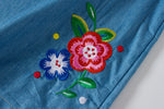 Ready Stock : Flower Embroidery Jeans Dress