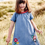 Ready Stock : Flower Embroidery Jeans Dress