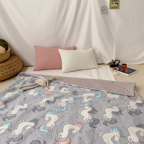 PRE ORDER : PREMIUM MINKY BLANKET / QUILT COVER - UNICORN GREY