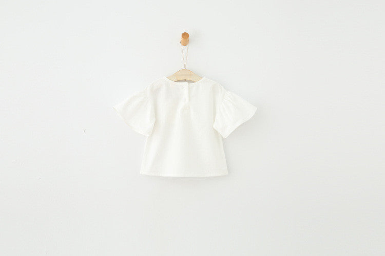 Ready Stock : Ruffle Sleeves Embroidered Rose Top
