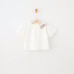 Ready Stock : Ruffle Sleeves Embroidered Rose Top