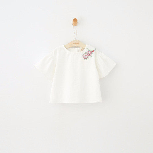 Ready Stock : Ruffle Sleeves Embroidered Rose Top