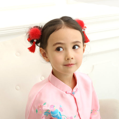 Ready Stock : Red Furry Mandarin Hairclips (Pair)