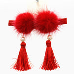 Ready Stock : Red Furry Mandarin Hairclips (Pair)