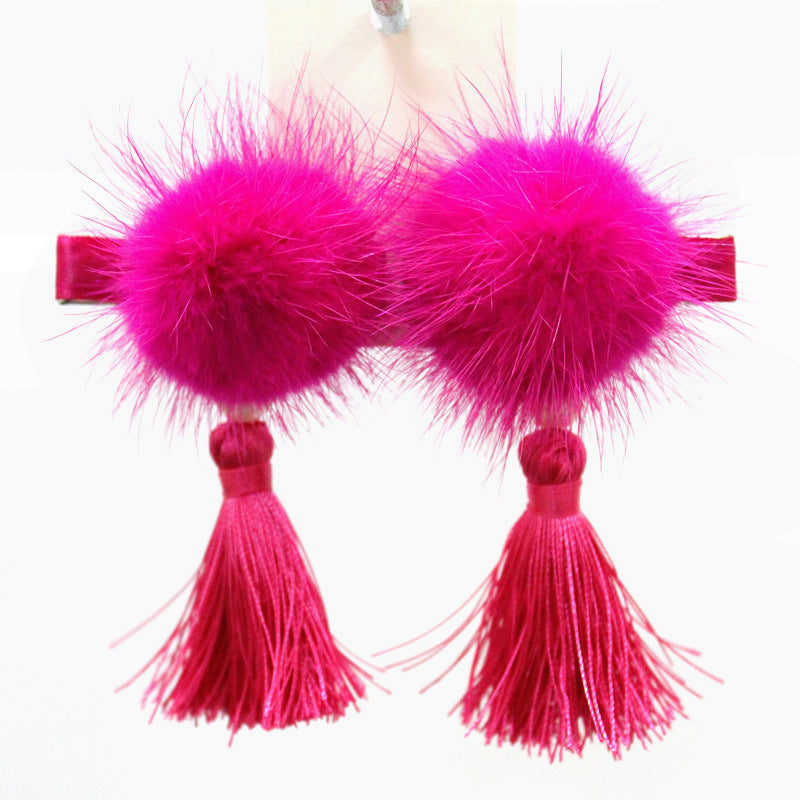 Ready Stock : Magenta Furry Mandarin Hairclips (Pair)