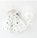 Ready Stock : Green Polka Dots Dress (Free Matching Hat)
