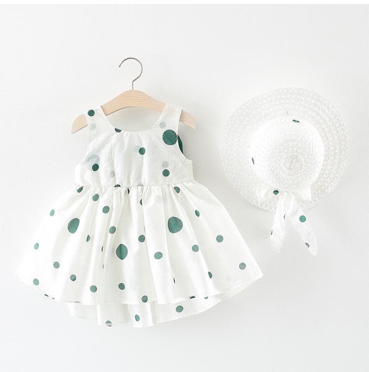 Ready Stock : Green Polka Dots Dress (Free Matching Hat)