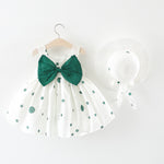 Ready Stock : Green Polka Dots Dress (Free Matching Hat)