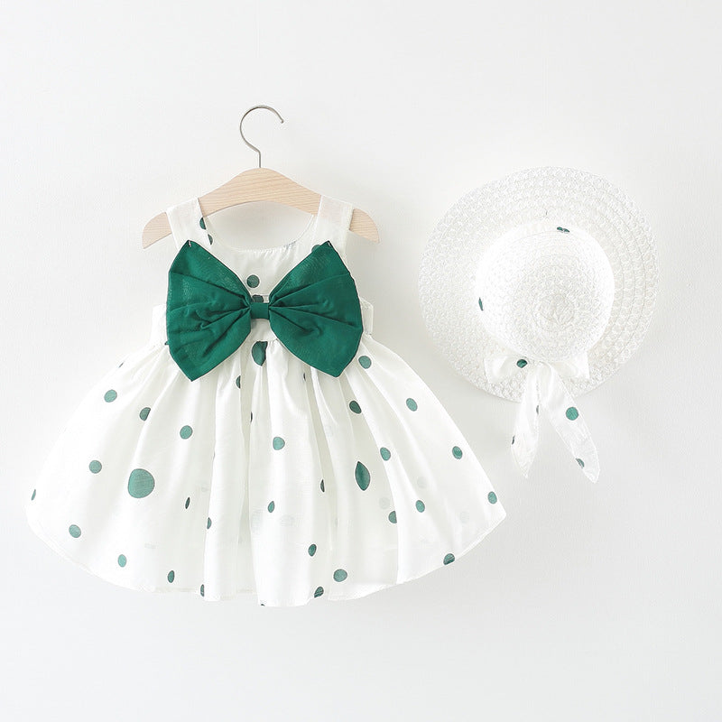 Ready Stock : Green Polka Dots Dress (Free Matching Hat)
