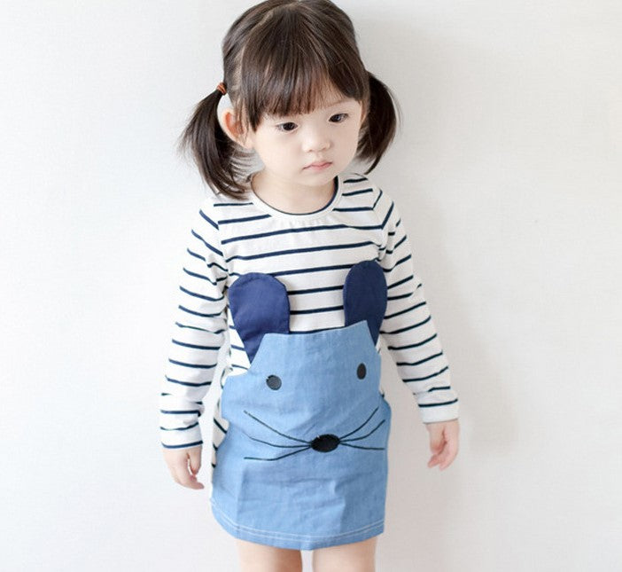 Ready Stock : Little Mice Stripe Dress (Long Sleeves)