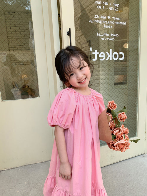 Pre Order :  Puffy Sleeve Pink Dress