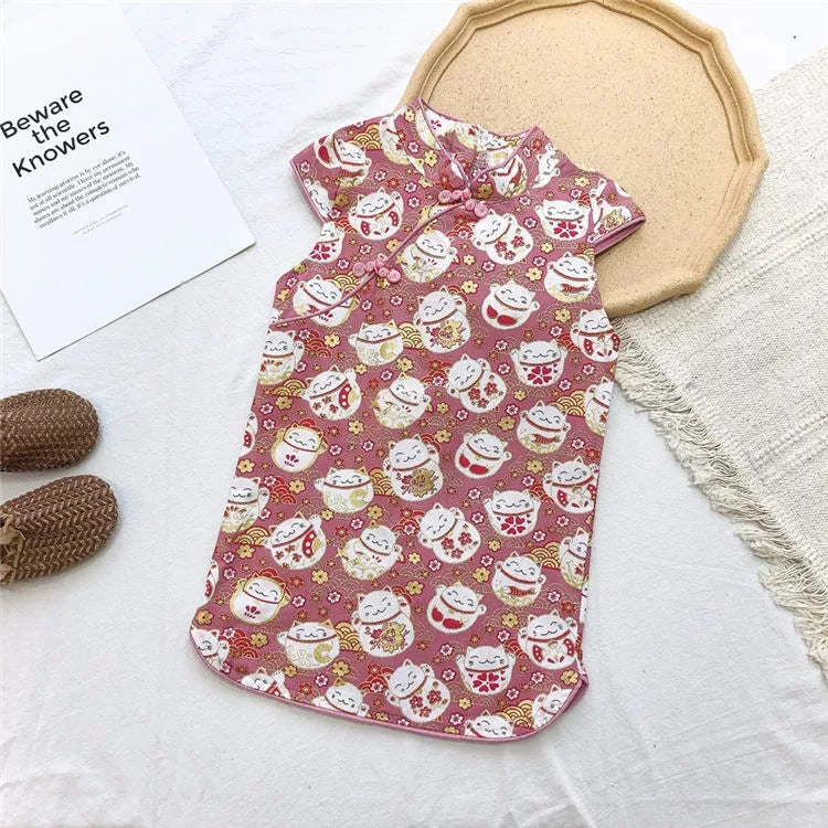 Ready Stock : Maneki-Neko Cotton Cheongsam