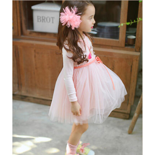 Ready Stock : Long Sleeve Pinky Peach Tutu Dress