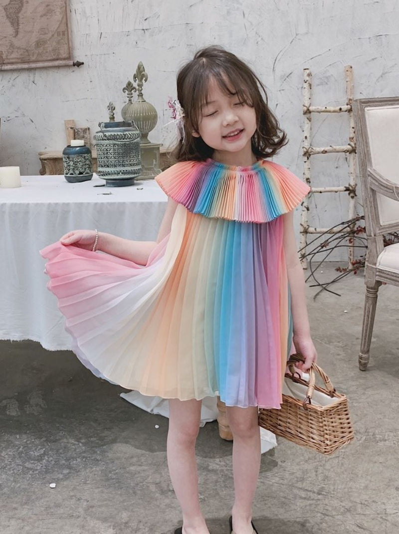 Pre Order : Pleated Rainbow Chiffon Dress