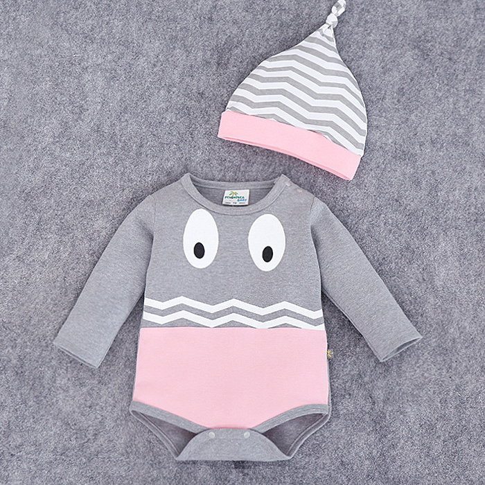 Ready Stock : Big Eyes Long Sleeve Romper With Matching Beanie