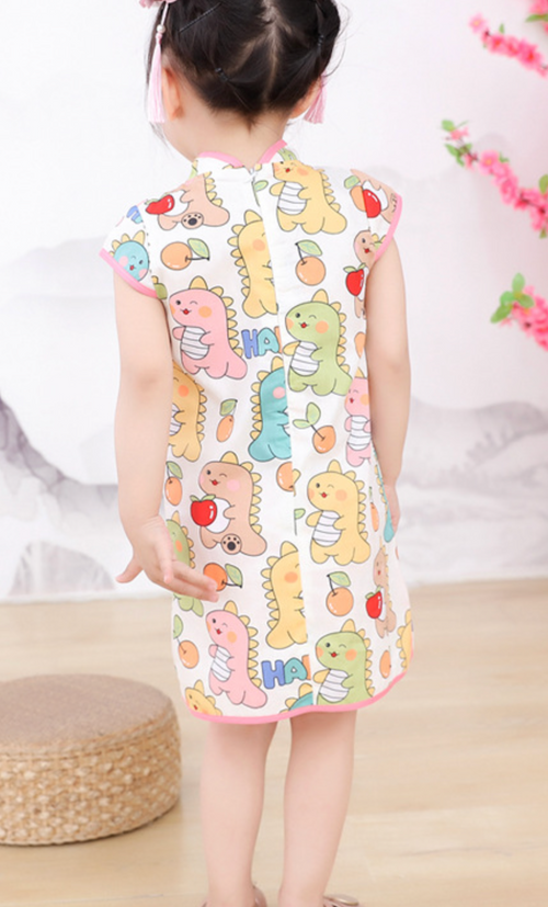 Pre-Order : Girl Cotton Cheongsam (Design 5 - Dinor)