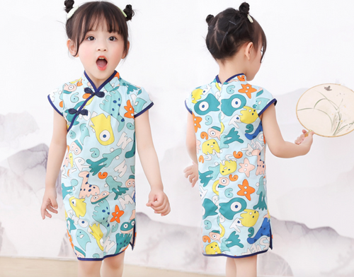 Pre-Order : Girl Cotton Cheongsam (Design 7 - Alien)