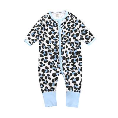Pre-Order : Blue Leopard Long Sleeve Jumpsuit