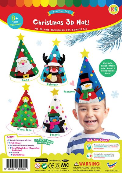 READY STOCK : FELT CHRISTMAS 3D HAT DIY KIT (4 designs available)