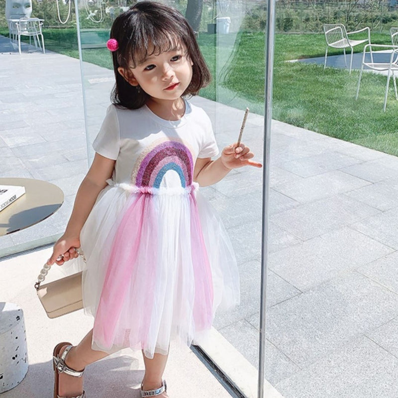 Pre Order :  Rainbow Sequin Dress (White )
