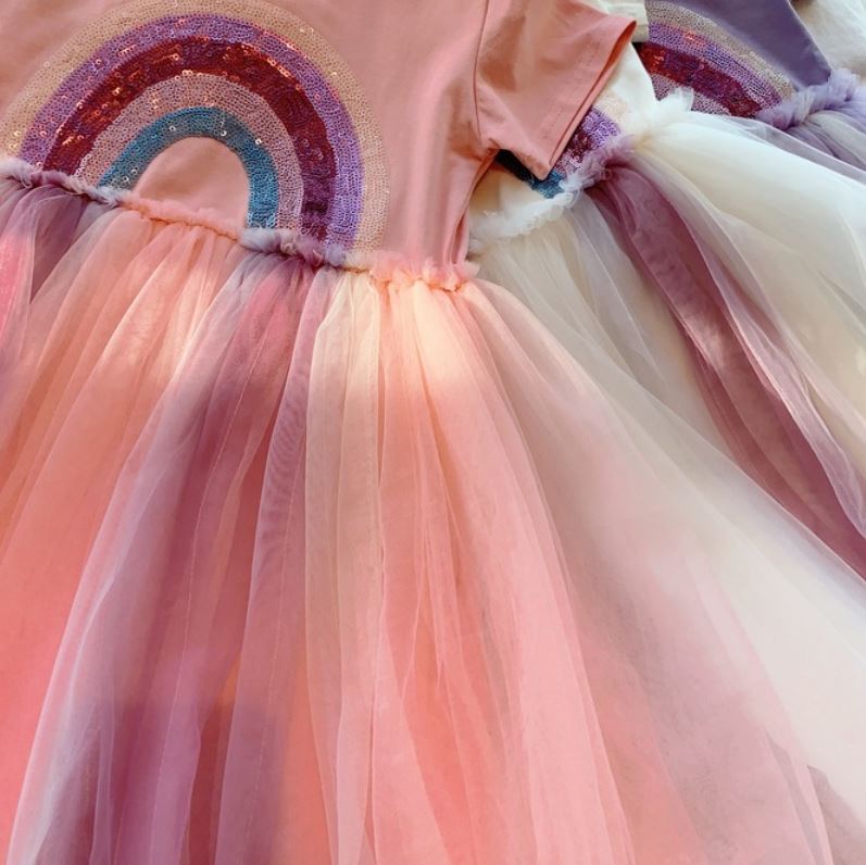 Pre Order :  Rainbow Sequin Dress (Peach )