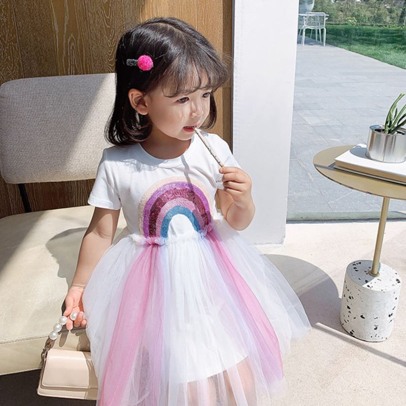 Pre Order :  Rainbow Sequin Dress (White )