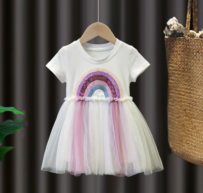 Pre Order :  Rainbow Sequin Dress (White )